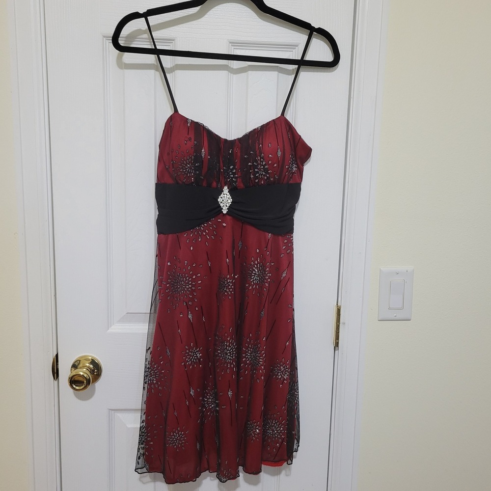 TuTu Fashion Red Black Glitter Starburst Cocktail Dress Rhinestone Brooch M‎